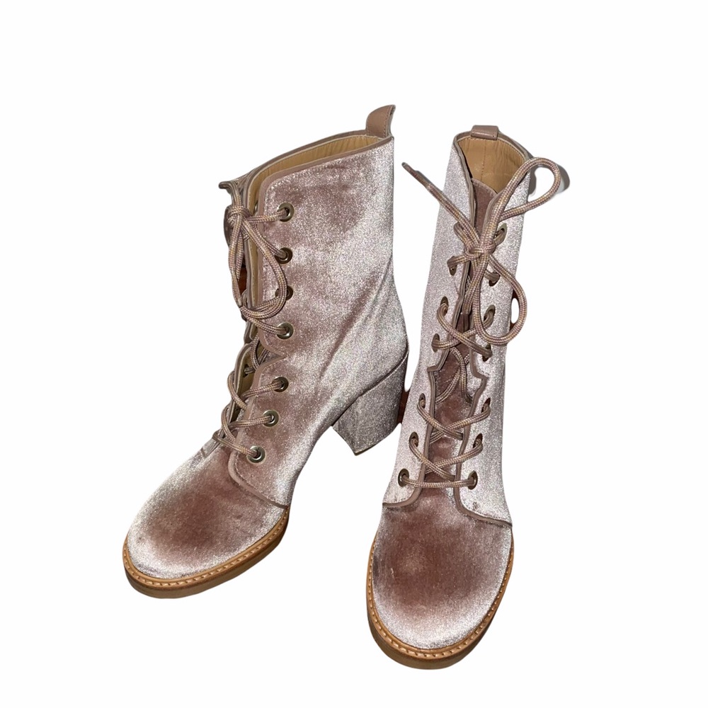 ✅SOLD Stuart Weitzman Velvet Lace Up Booties - Picture 3 of 8